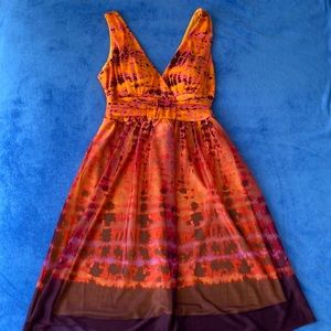 Orange and Pink Sleeveless V-Neck Dress Size Medium